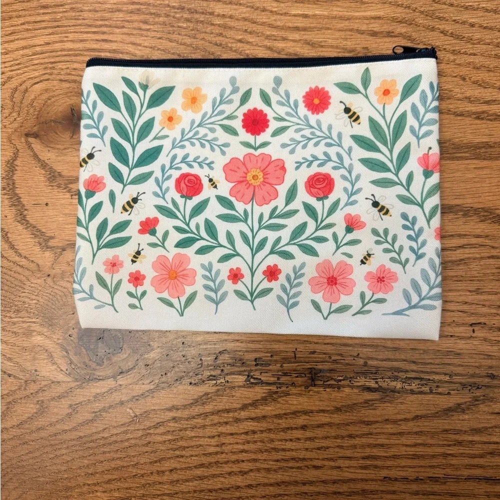 Beautiful Floral Canvas Pouch with Bees